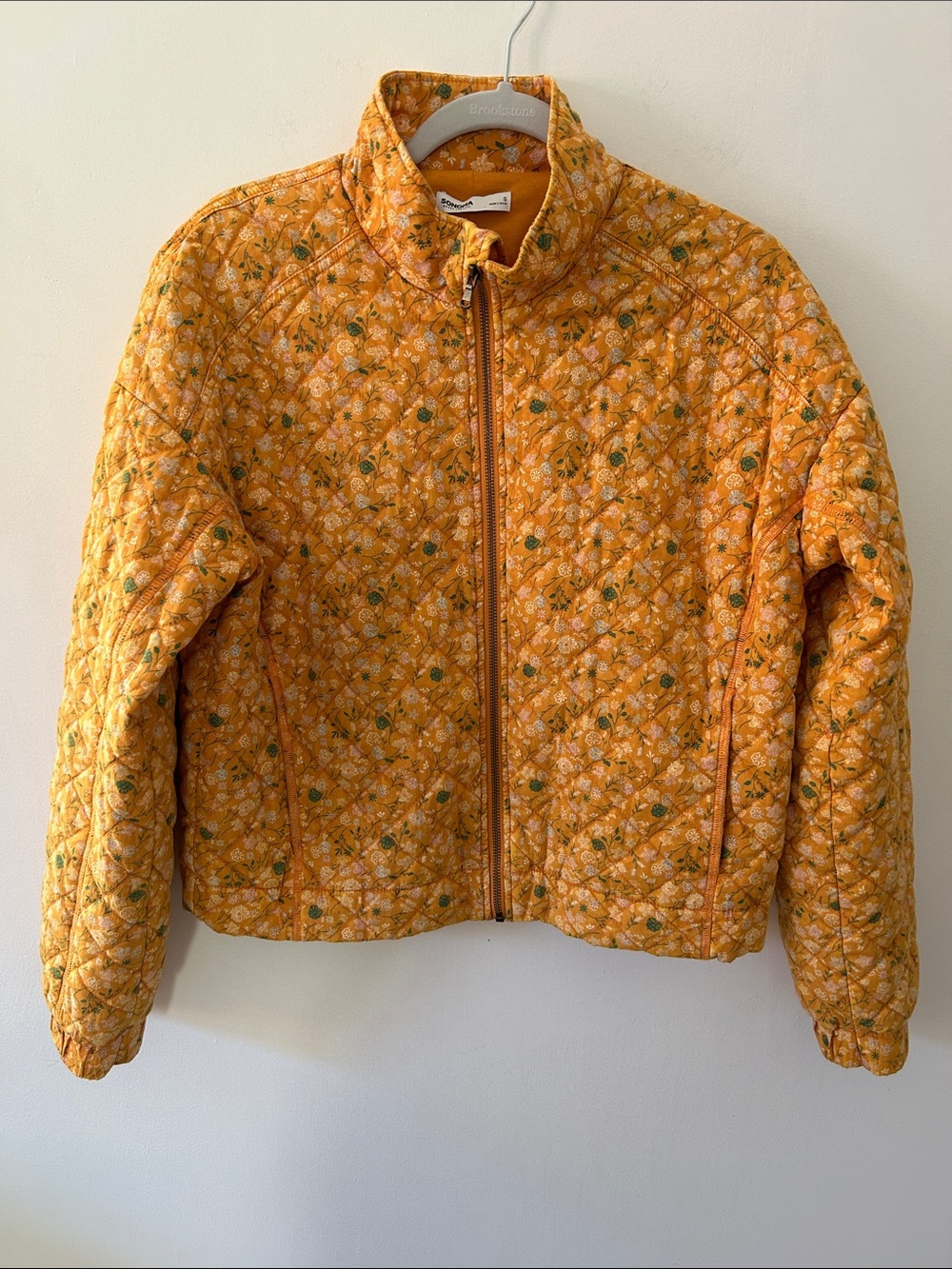 Quilted Bohemian Floral Zip-Front Jacket Women's Small Burnt Orange Cottagecore